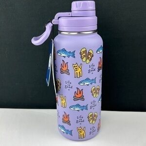 MEN - Life is Good - ‘Camp Fire & Fish’ 32oz insulated water bottle. Purple. NWT